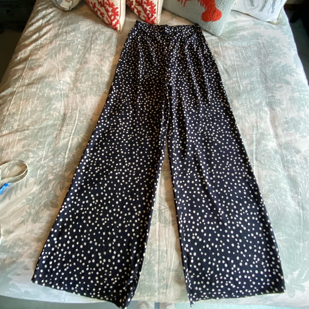 Sugarlips Navy and Cream Polkadot Wide Leg Pants